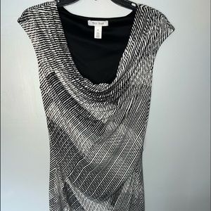 White House Black Market Black and White Line Printed Dress